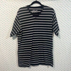 LRG Men's Black & Gray Striped V-Neck Short Sleeve T-Shirt